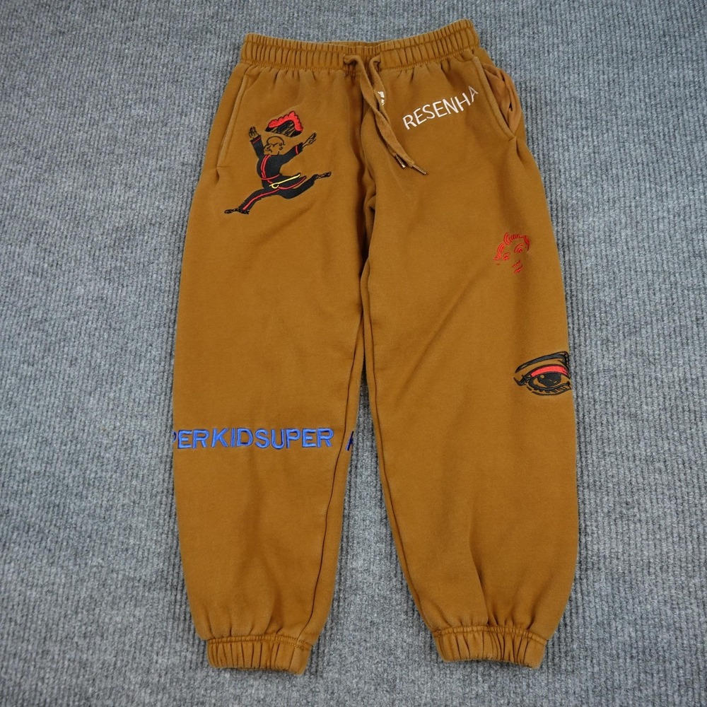 KidSuper Studios Sweatpants Mens Small Brown Fleece Graphic Art Elastic Waist